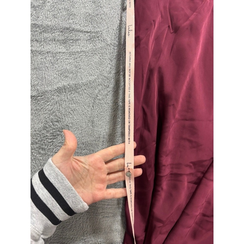 Lulus Burgundy Satin High Neck Draped Maxi Dress Size XL Sleeveless Side Slit - Picture 3 of 13